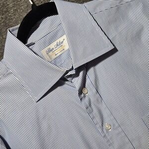 Ben Silver Charleston Shirt Mens 16-34 Blue Stripe Long Sleeve Button Up Cotton